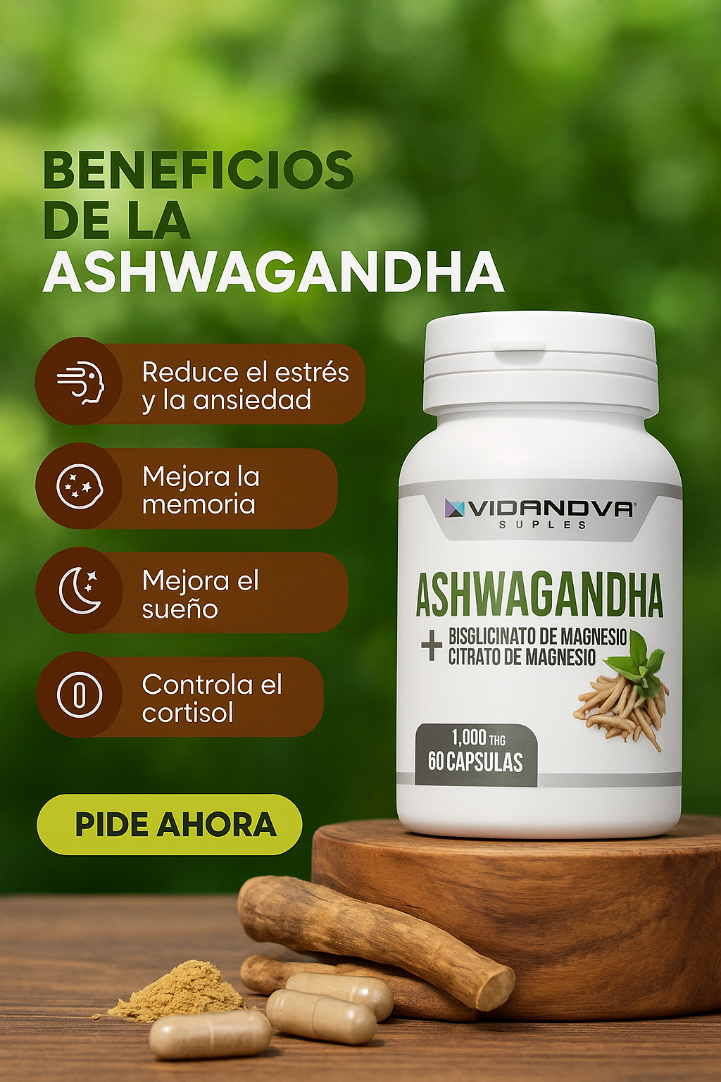 🌿Ashwagandha + Magnesio Premium 1000mg 💊 - Reduce Estrés, Aumenta Energía y Bienestar Natural