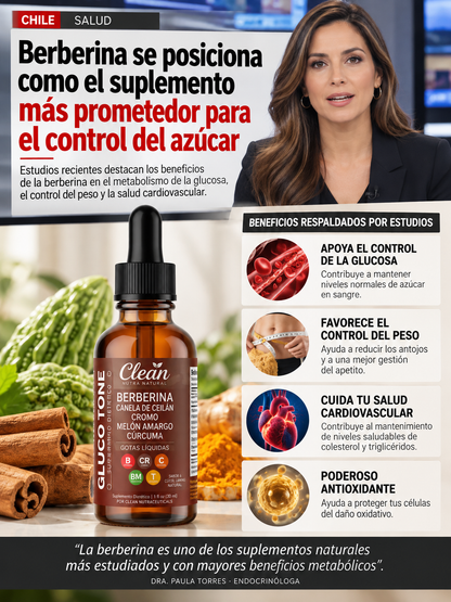 Gluco Tone Berberina Líquida 30 mL – Equilibra tu Metabolismo, Controla Antojos y Recupera tu Energía
