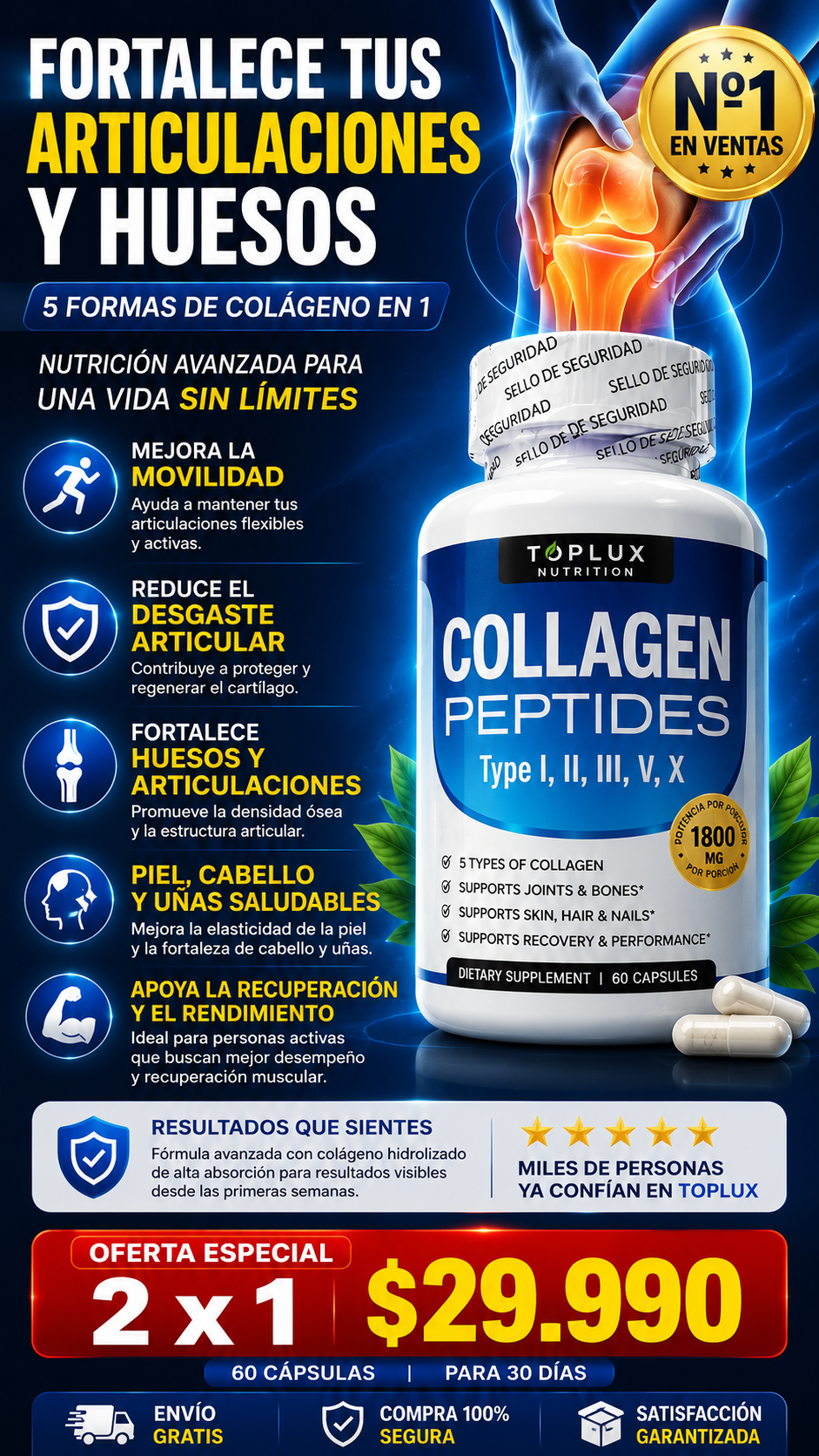 Colágeno Complex 5 en 1 💎60 cápsulas 💊Salud y firmeza para huesos, articulaciones y piel