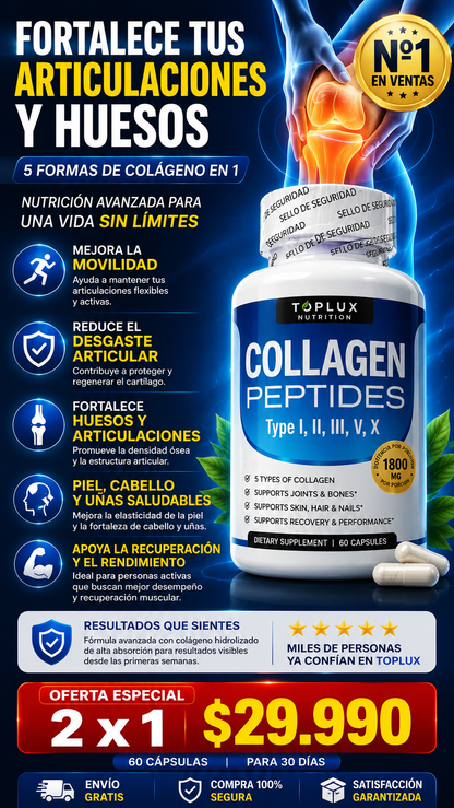 Colágeno Complex 5 en 1 💎60 cápsulas 💊Salud y firmeza para huesos, articulaciones y piel