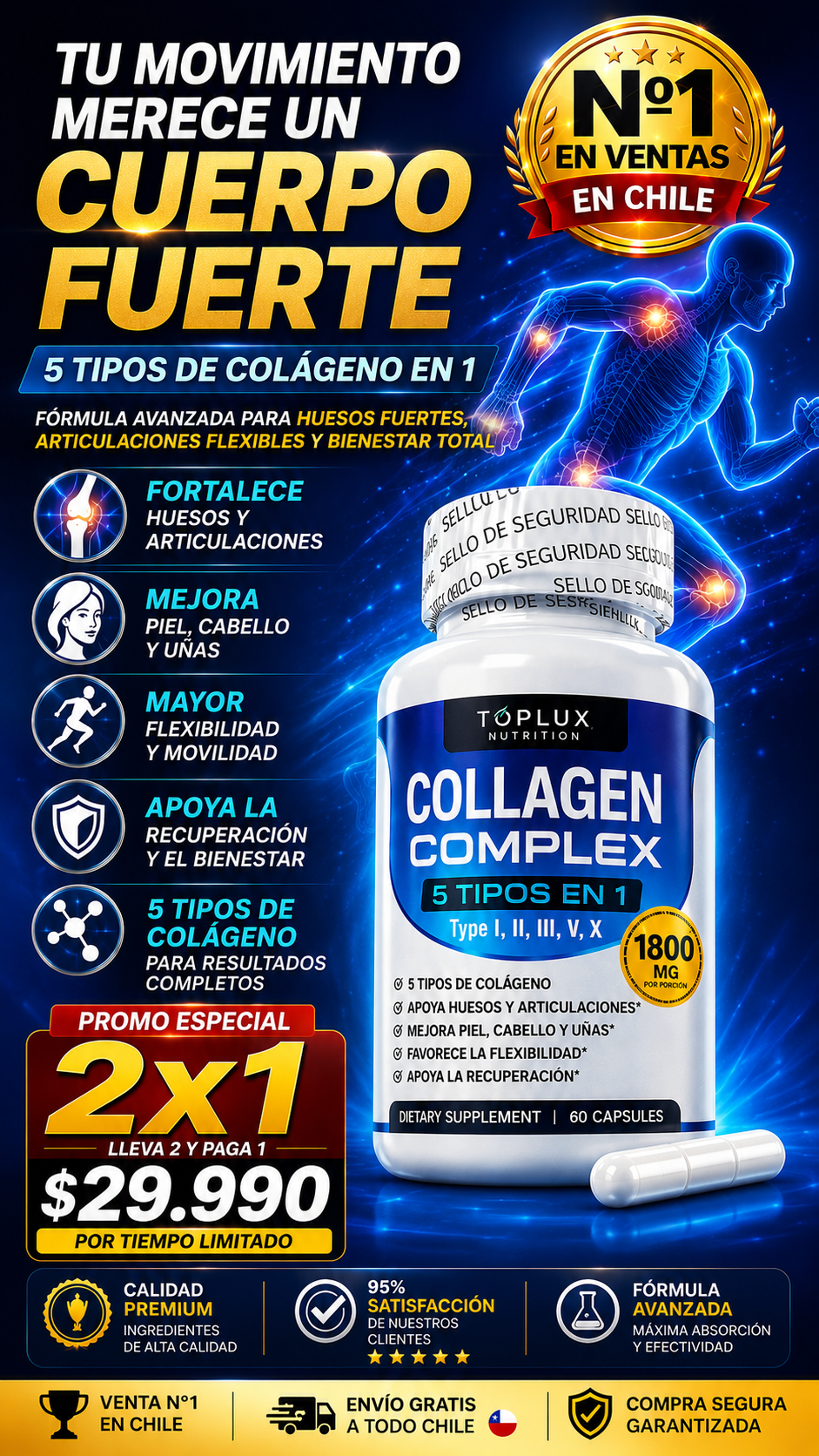 Colágeno Complex 5 en 1 💎60 cápsulas 💊Salud y firmeza para huesos, articulaciones y piel