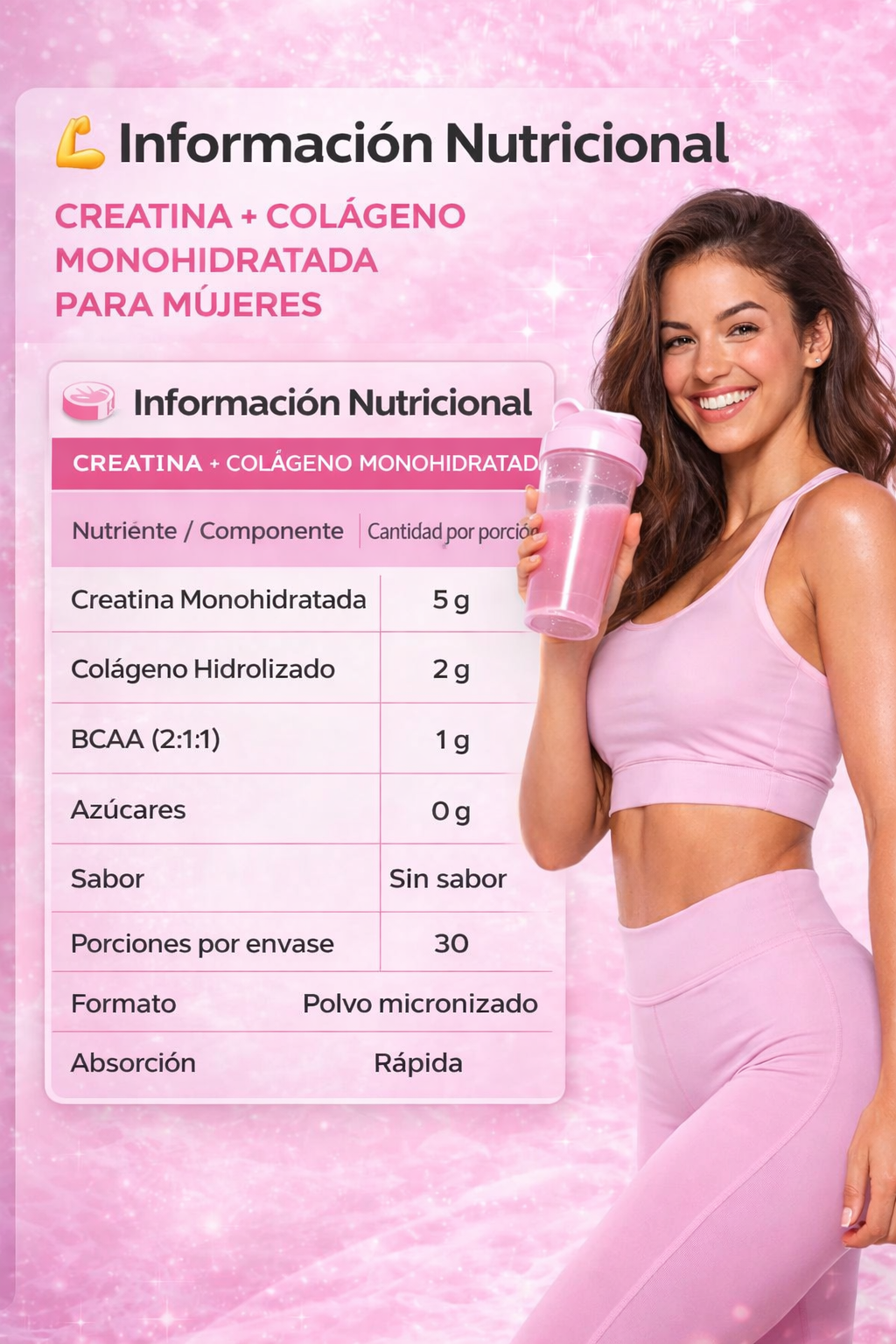 💪 Creatina Monohidratada + Colágeno y Aminoácidos para Mujeres Power 🚺⚡