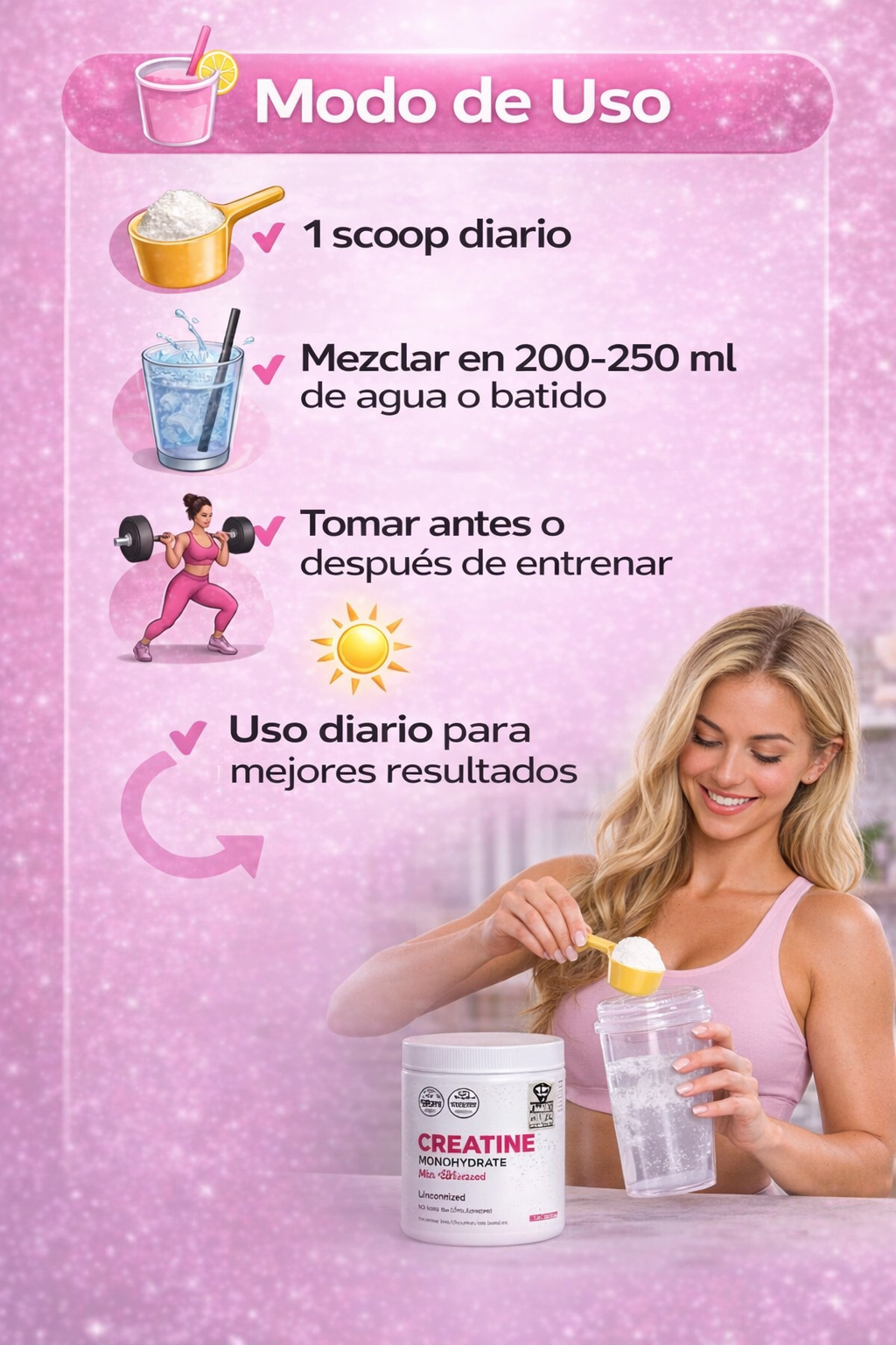💪 Creatina Monohidratada + Colágeno y Aminoácidos para Mujeres Power 🚺⚡