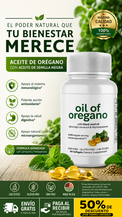 🍃 Aceite de Orégano en cápsulas - Energía, defensas y bienestar natural