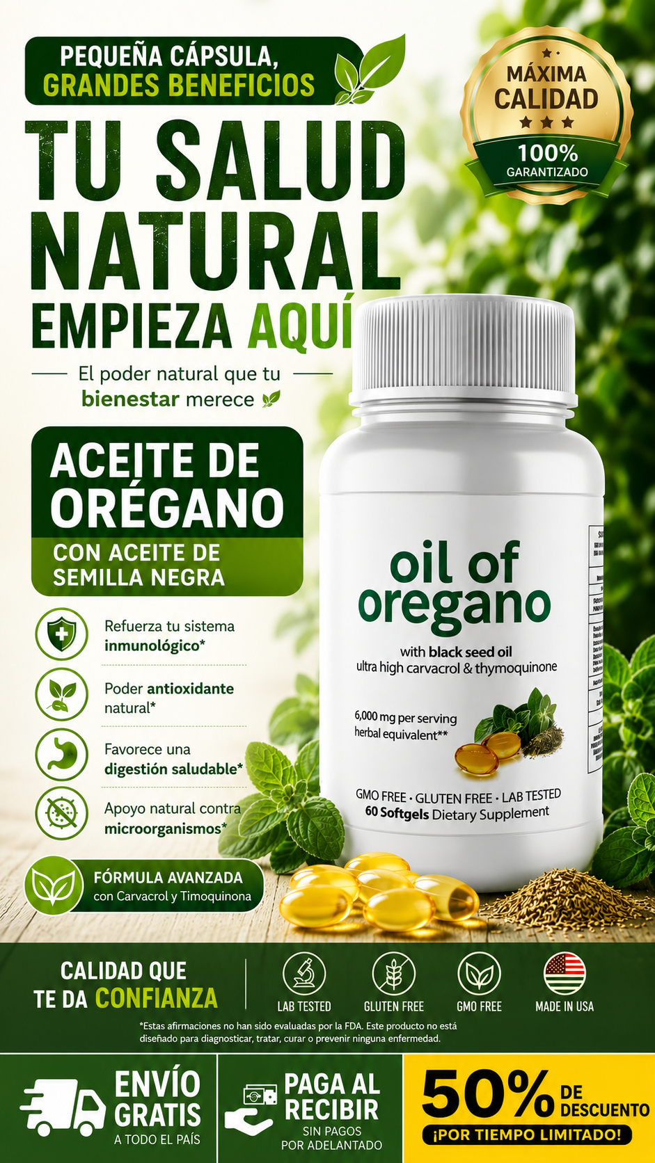 🍃 Aceite de Orégano en cápsulas - Energía, defensas y bienestar natural
