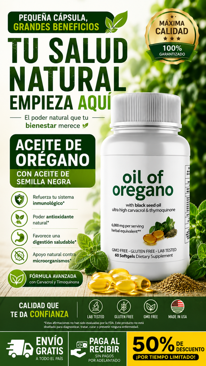 🍃 Aceite de Orégano en cápsulas - Energía, defensas y bienestar natural