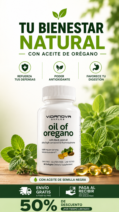 🍃 Aceite de Orégano en cápsulas - Energía, defensas y bienestar natural