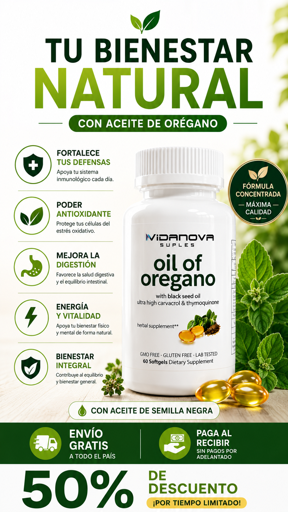 🍃 Aceite de Orégano en cápsulas - Energía, defensas y bienestar natural