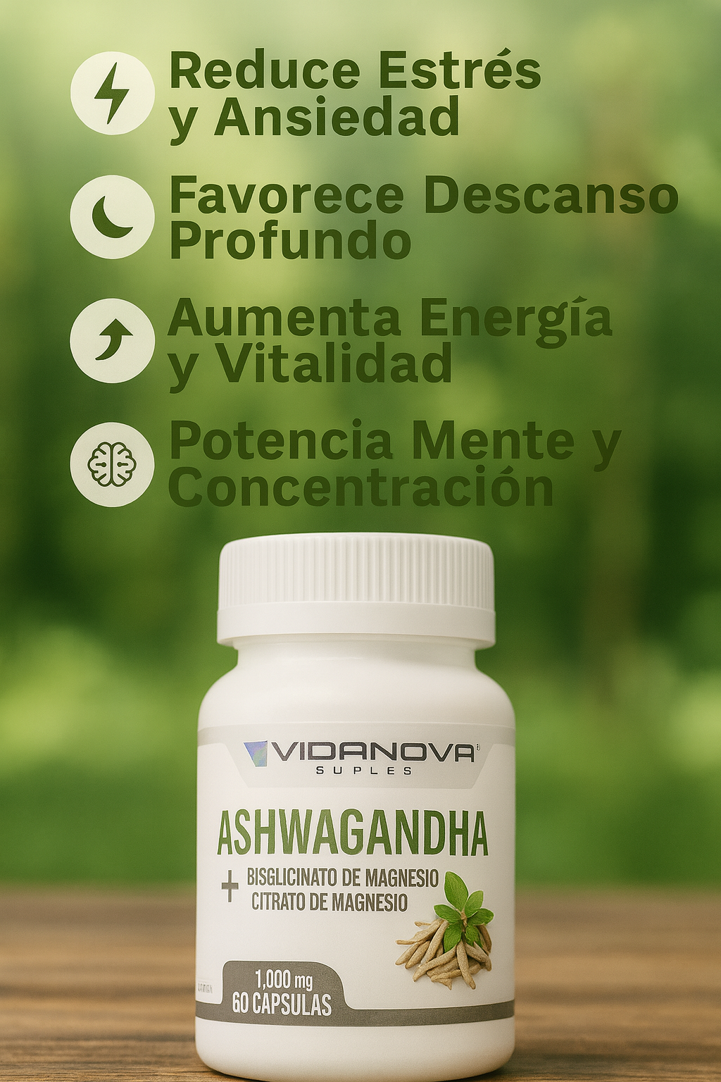 🌿Ashwagandha + Magnesio Premium 1000mg 💊 - Reduce Estrés, Aumenta Energía y Bienestar Natural