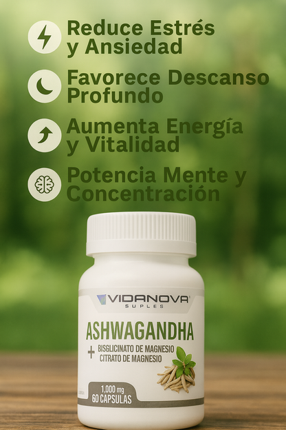 🌿Ashwagandha + Magnesio Premium 1000mg 💊 - Reduce Estrés, Aumenta Energía y Bienestar Natural