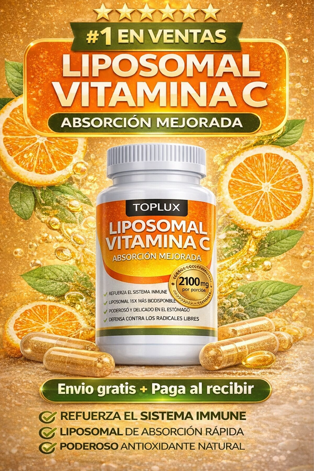 🍊Vitamina C Liposomal 2100 mg – 60 Cápsulas -  Con la potencia de 40 Naranjas 🔥