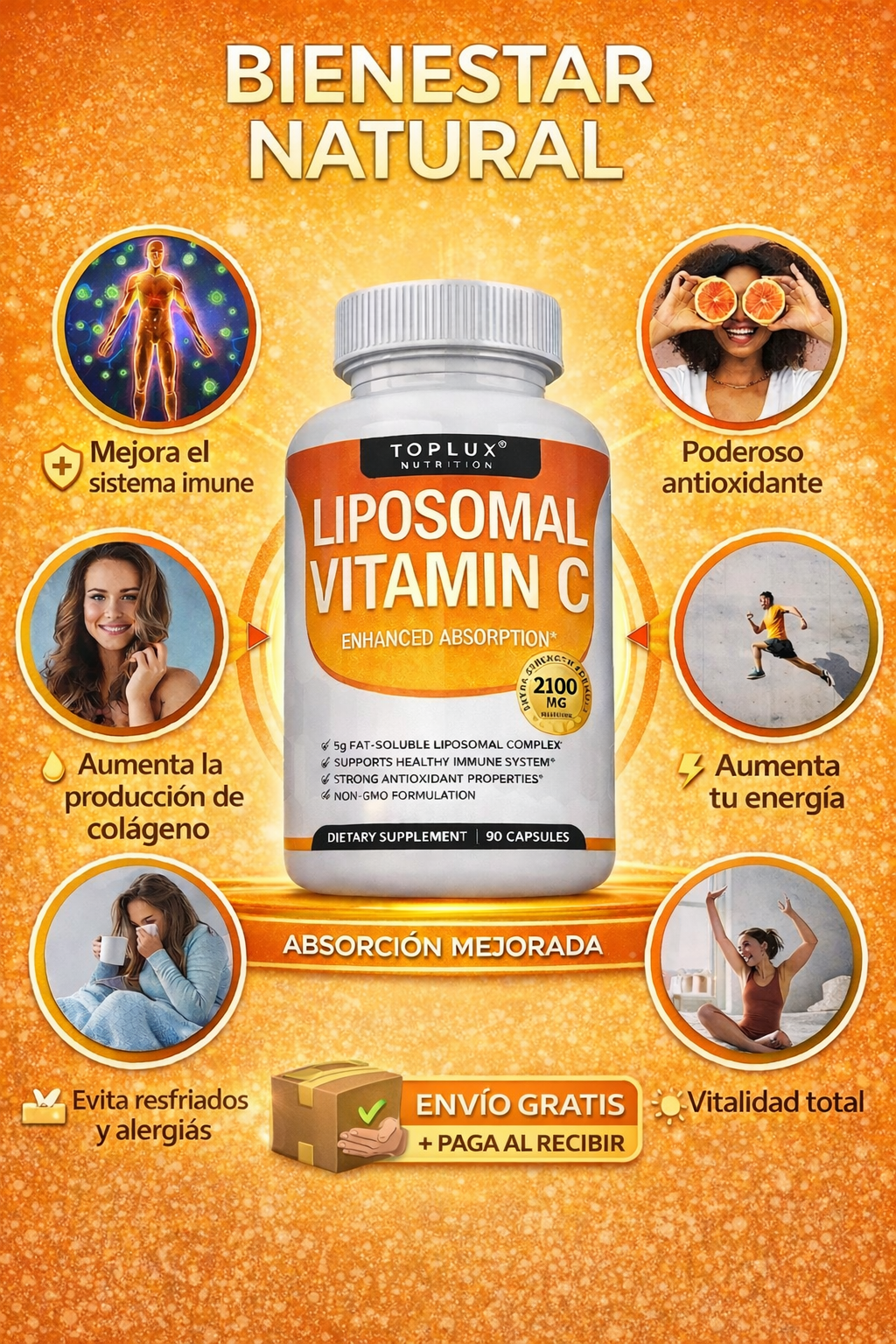 🍊Vitamina C Liposomal 2100 mg – 60 Cápsulas -  Con la potencia de 40 Naranjas 🔥