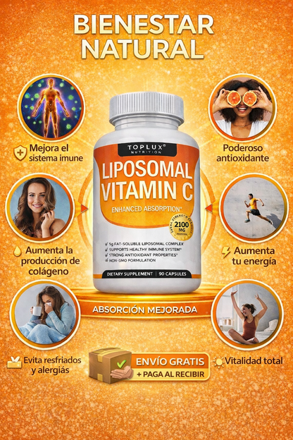 🍊Vitamina C Liposomal 2100 mg – 60 Cápsulas -  Con la potencia de 40 Naranjas 🔥