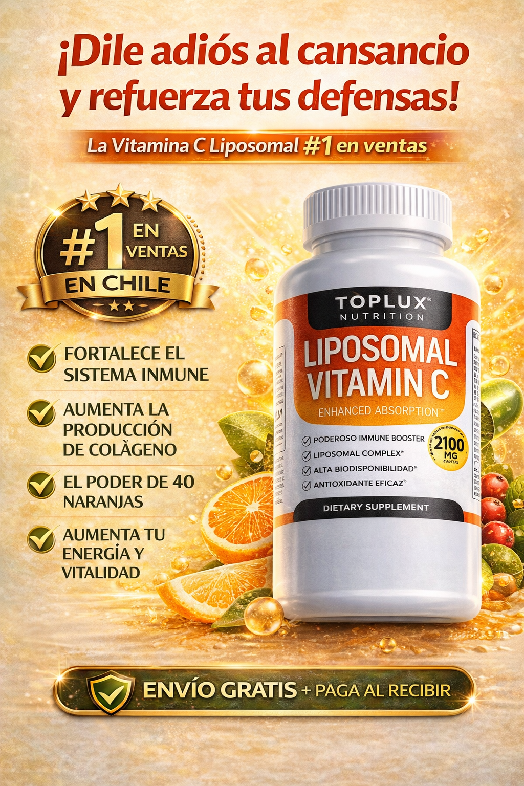 🍊Vitamina C Liposomal 2100 mg – 60 Cápsulas -  Con la potencia de 40 Naranjas 🔥