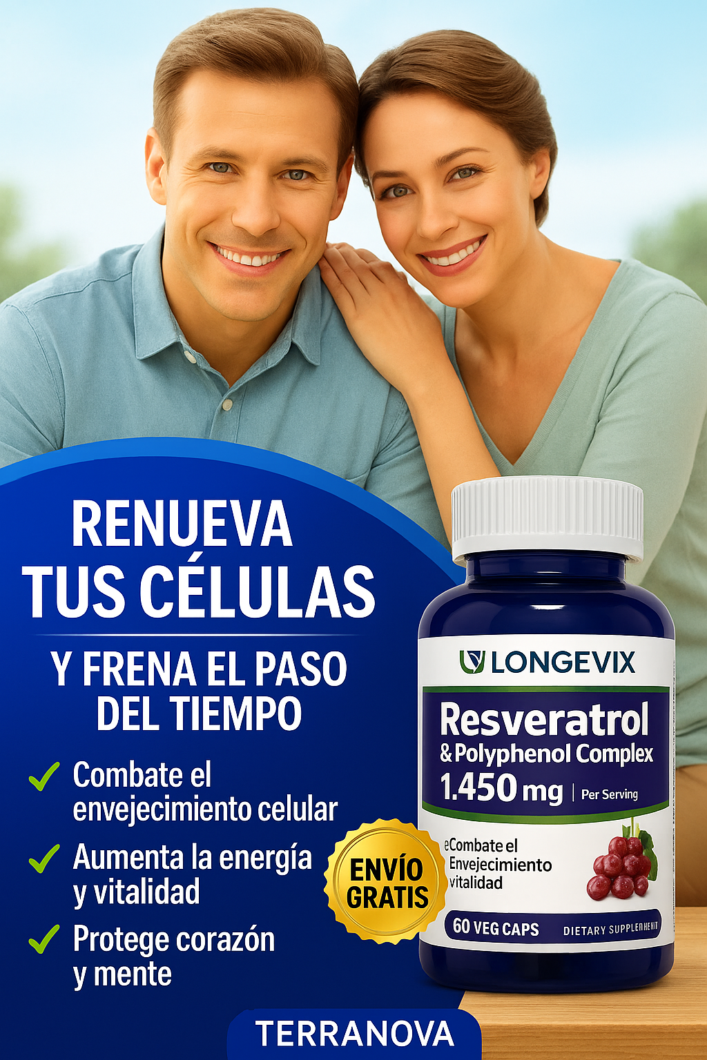 🍇 Resveratrol Premium 1450 mg – Antioxidante Natural Antiedad (60 cápsulas)