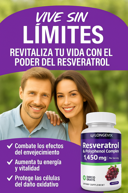 🍇 Resveratrol Premium 1450 mg – Antioxidante Natural Antiedad (60 cápsulas)