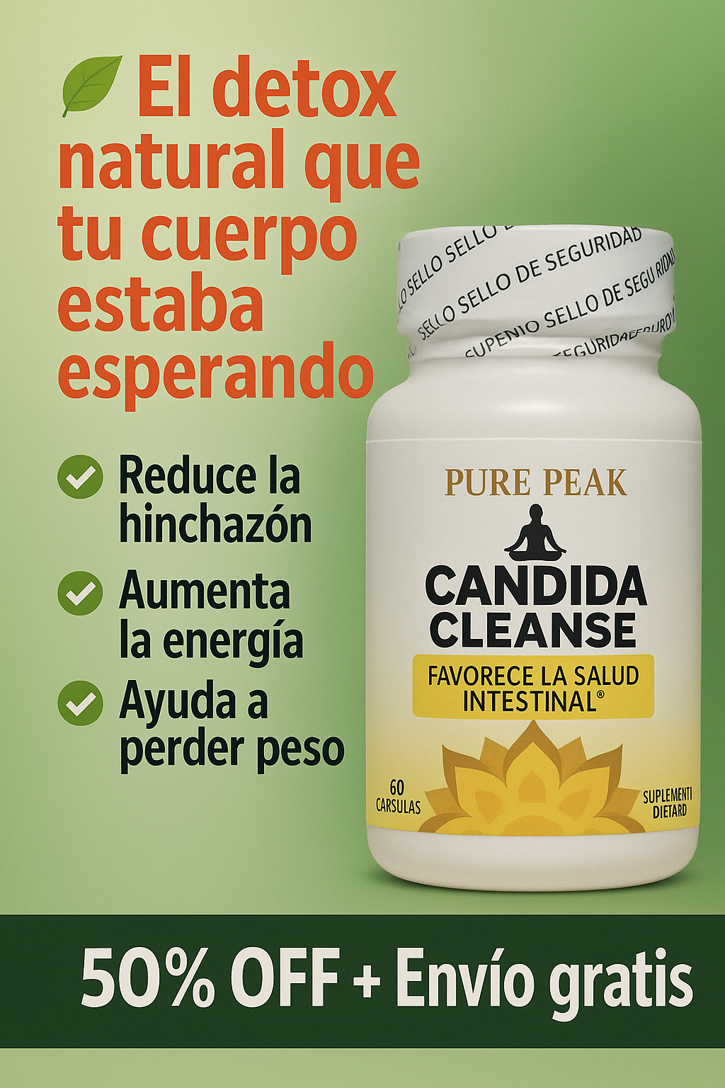 🌿 CÁNDIDA CLEANSE ORIGINAL 🍄 60 CÁPSULAS - Detox natural para reducir hinchazón y mejorar tu digestión