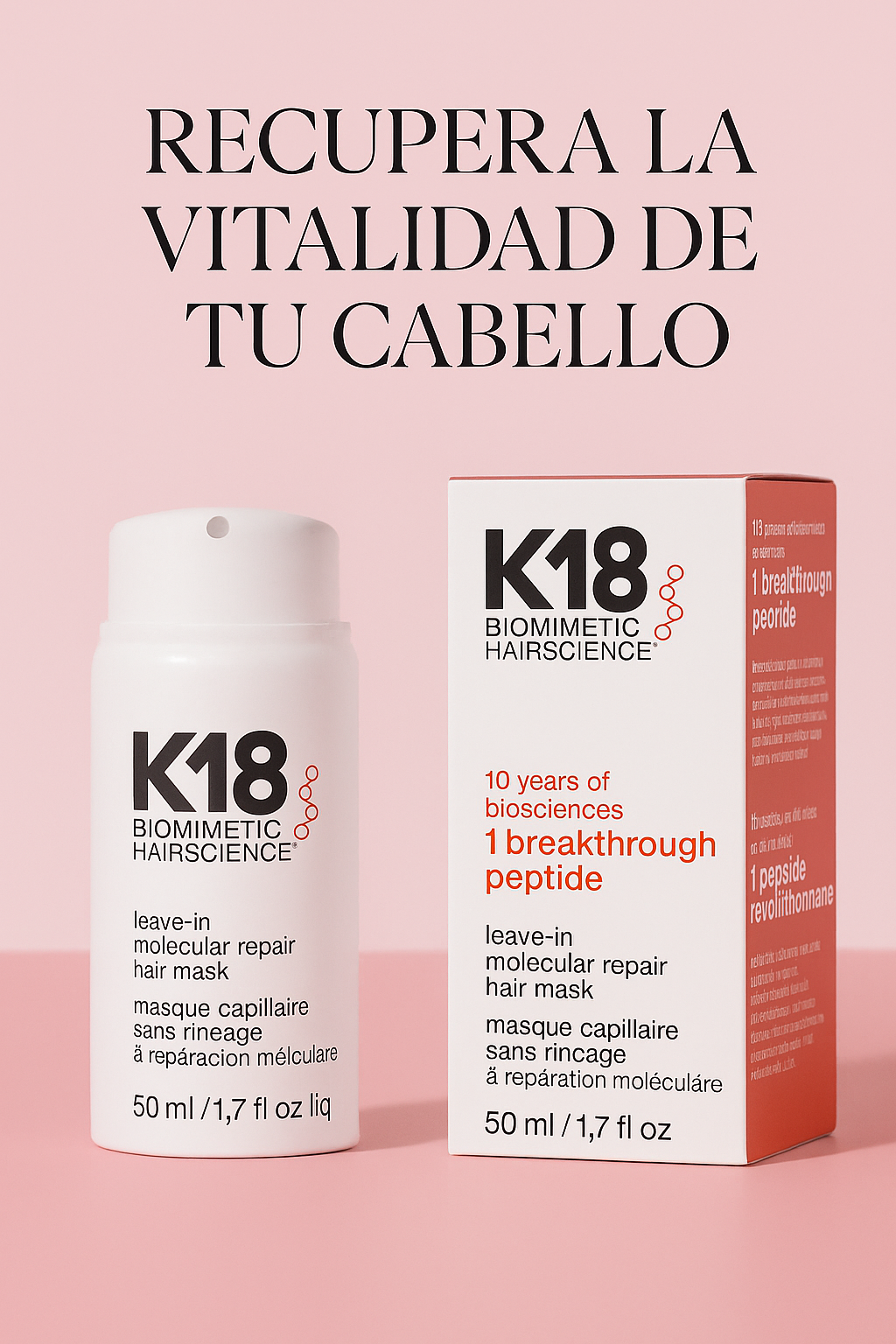 Mascarilla Capilar Reparadora Molecular K18 – Tratamiento Sin Enjuague en 4 minutos