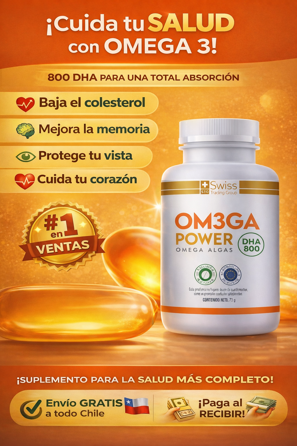 🧠Om3ga Power DHA 800 - Corazón, cerebro y colesterol en equilibrio 🌊