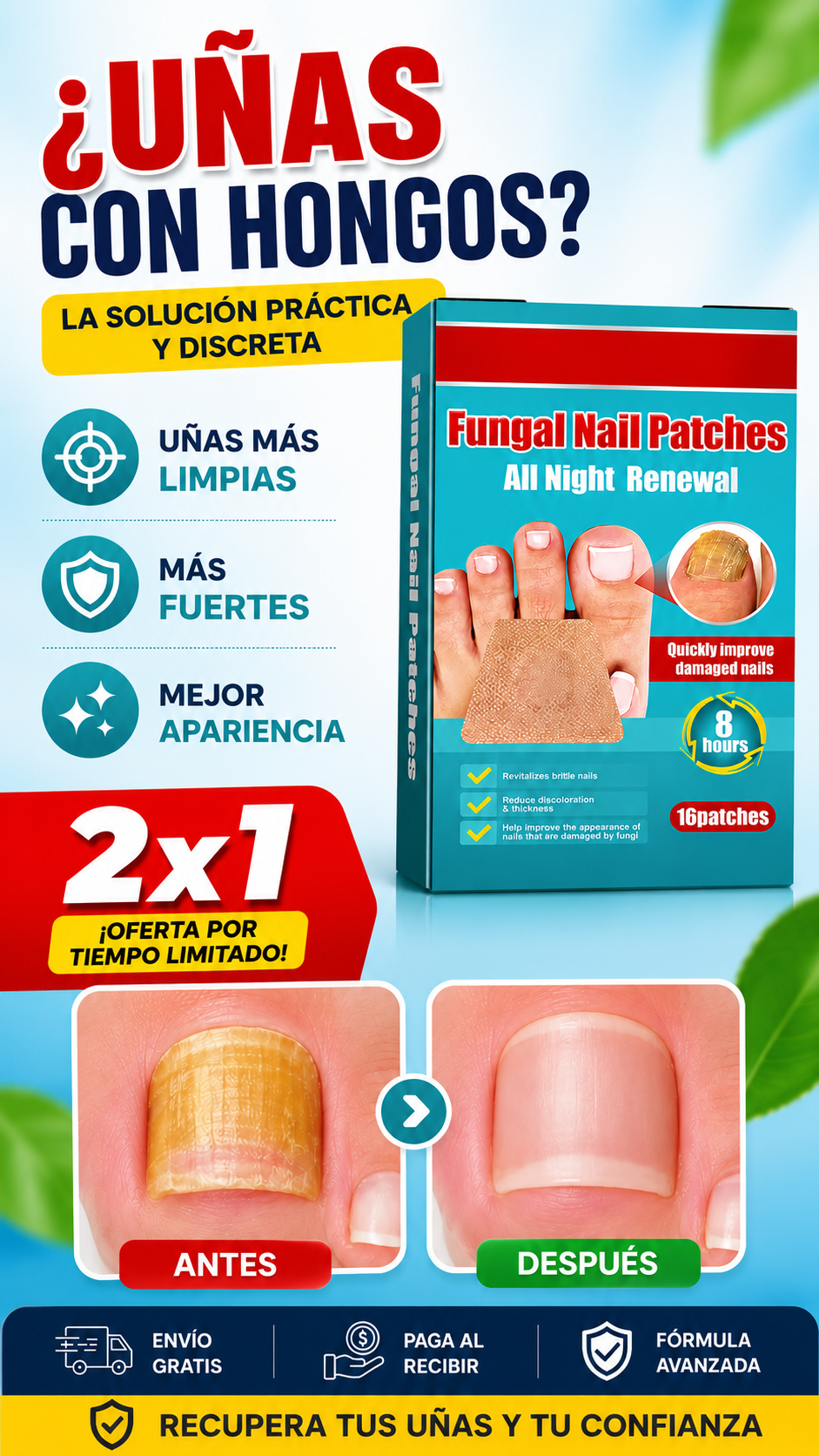 Parches AntiHongo para uñas 2x1 - Limpieza profunda y visible desde la primera semana