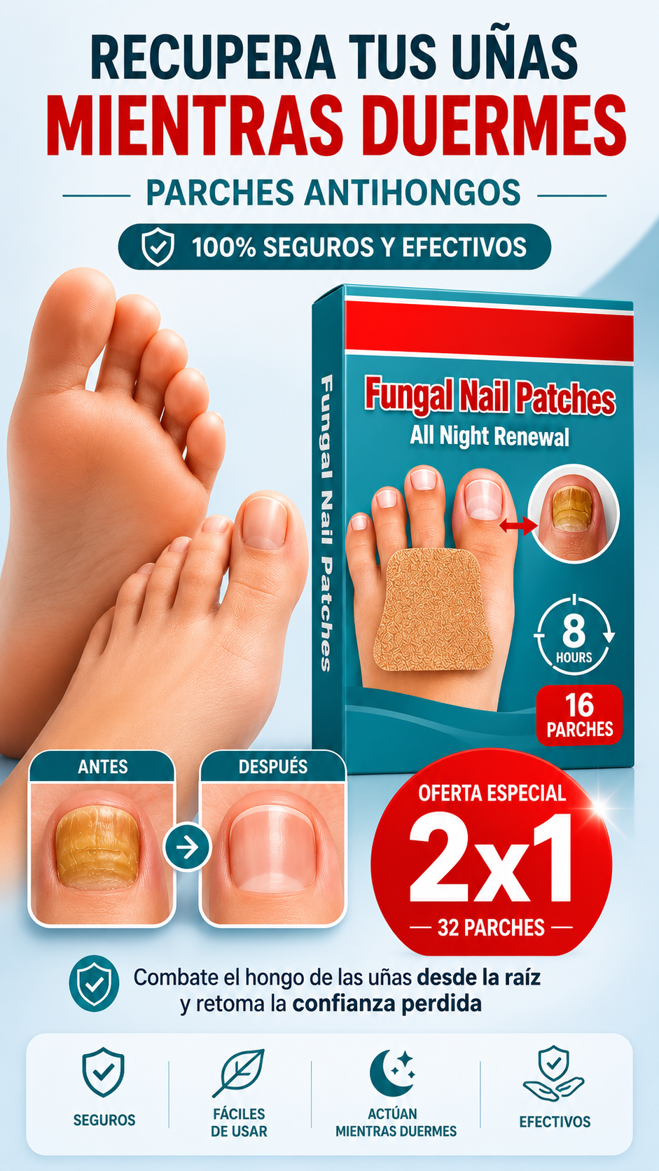 Parches AntiHongo para uñas 2x1 - Limpieza profunda y visible desde la primera semana