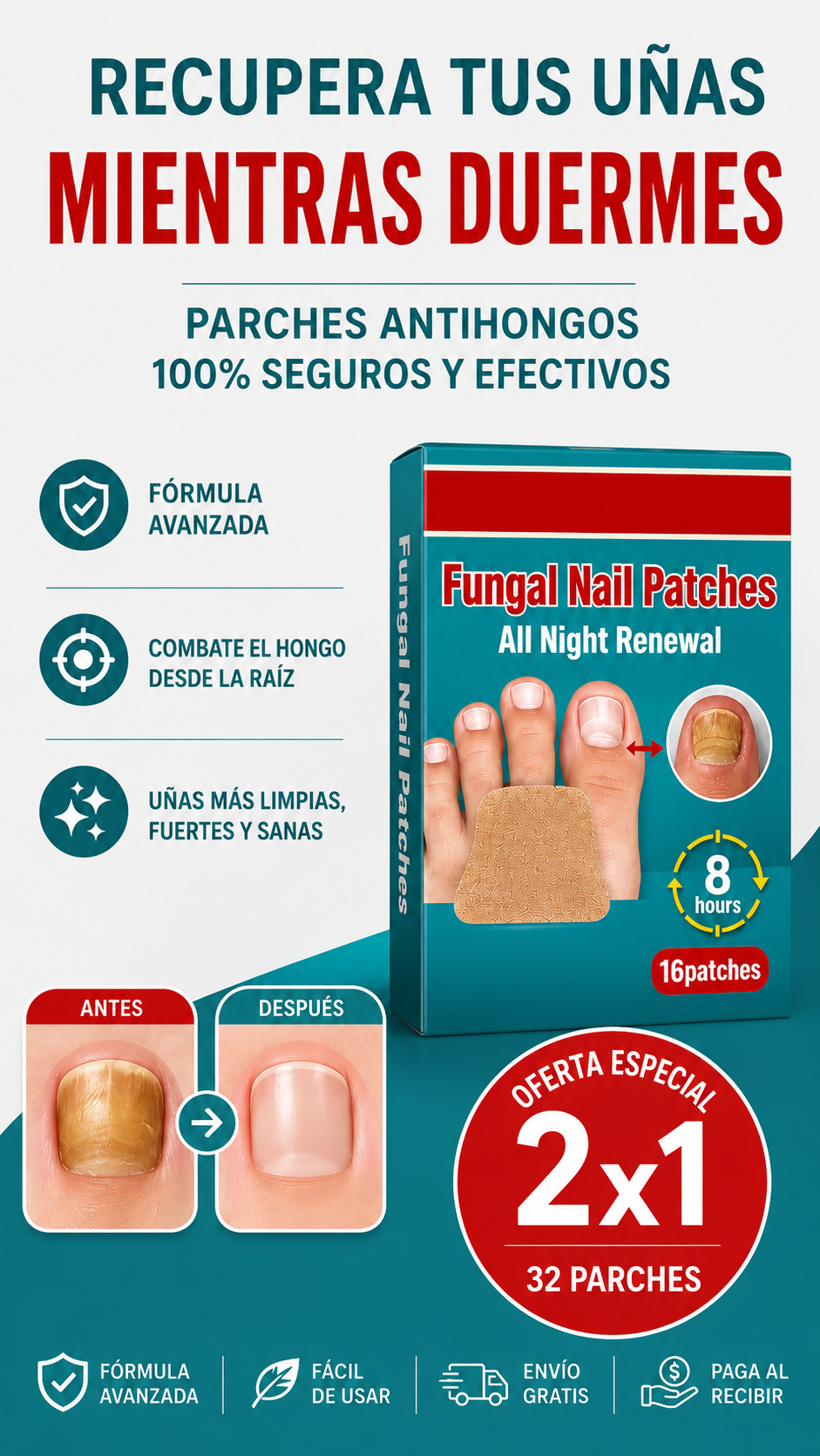 Parches AntiHongo para uñas 2x1 - Limpieza profunda y visible desde la primera semana