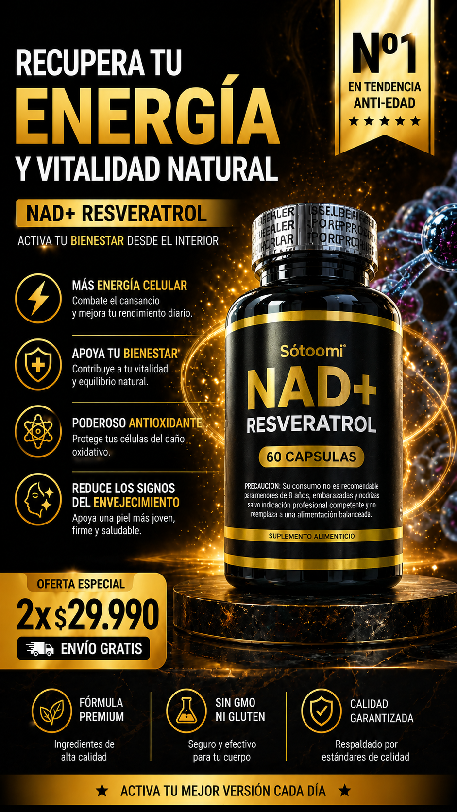 ✨ Resveratrol + NAD Premium 1500mg (60 Cápsulas)💊
