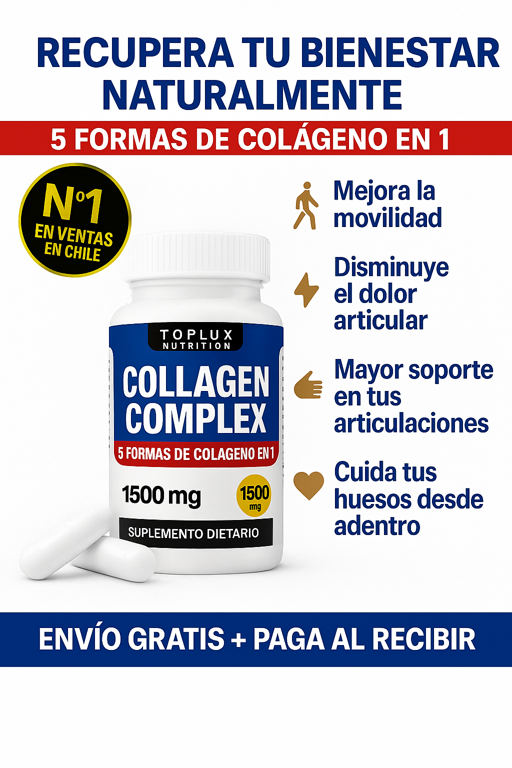 Colágeno Complex 5 en 1 💎60 cápsulas 💊Salud y firmeza para huesos, articulaciones y piel