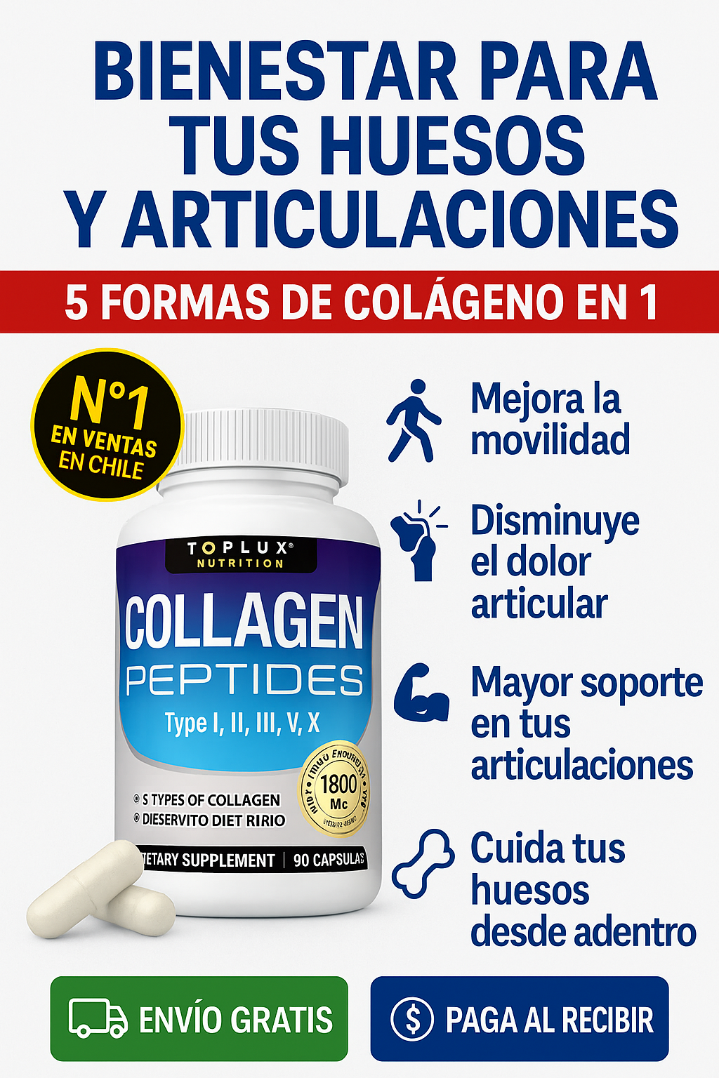 Colágeno Complex 5 en 1 💎60 cápsulas 💊Salud y firmeza para huesos, articulaciones y piel