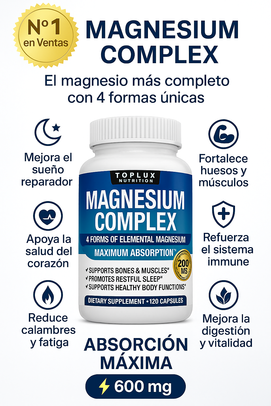 💎2x1 Magnesium Complex Premium 600mg 💊 4 tipos de magnesio en 1 fórmula mejorada para tu bienestar