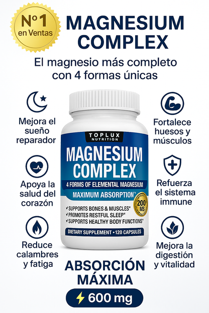 💎2x1 Magnesium Complex Premium 600mg 💊 4 tipos de magnesio en 1 fórmula mejorada para tu bienestar