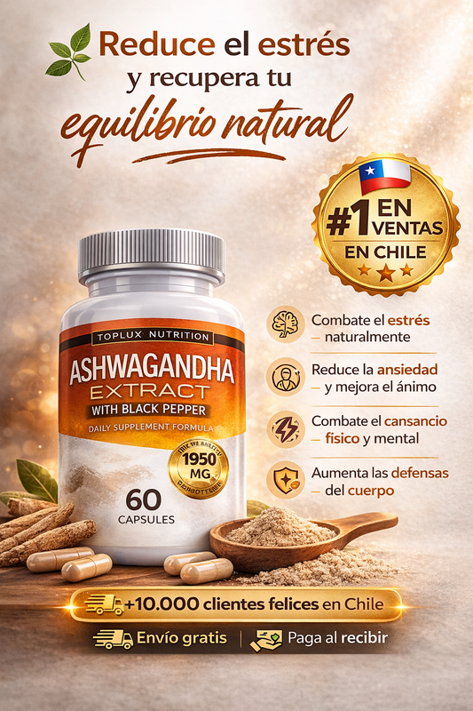 🌿ASHWAGANDHA PREMIUM 1950 mg – 60 CÁPSULAS 😌 Menos estrés, más calma y bienestar cada día