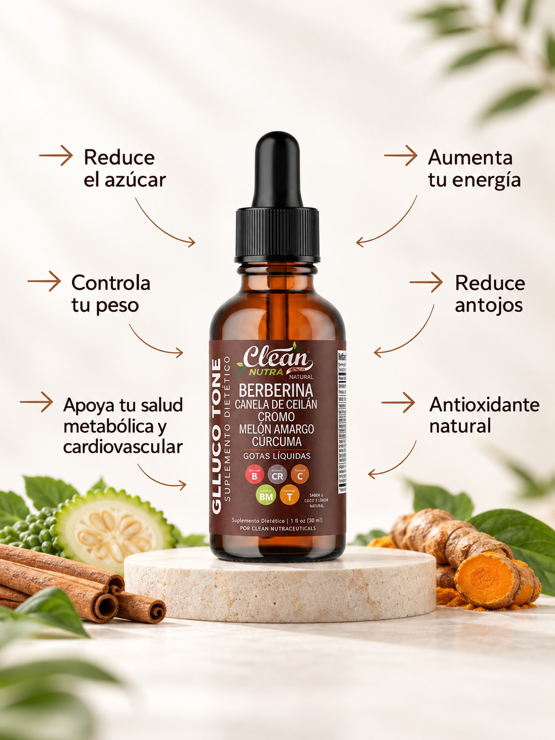 Gluco Tone Berberina Líquida 30 mL – Equilibra tu Metabolismo, Controla Antojos y Recupera tu Energía
