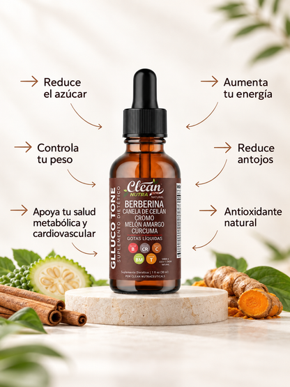 Gluco Tone Berberina Líquida 30 mL – Equilibra tu Metabolismo, Controla Antojos y Recupera tu Energía