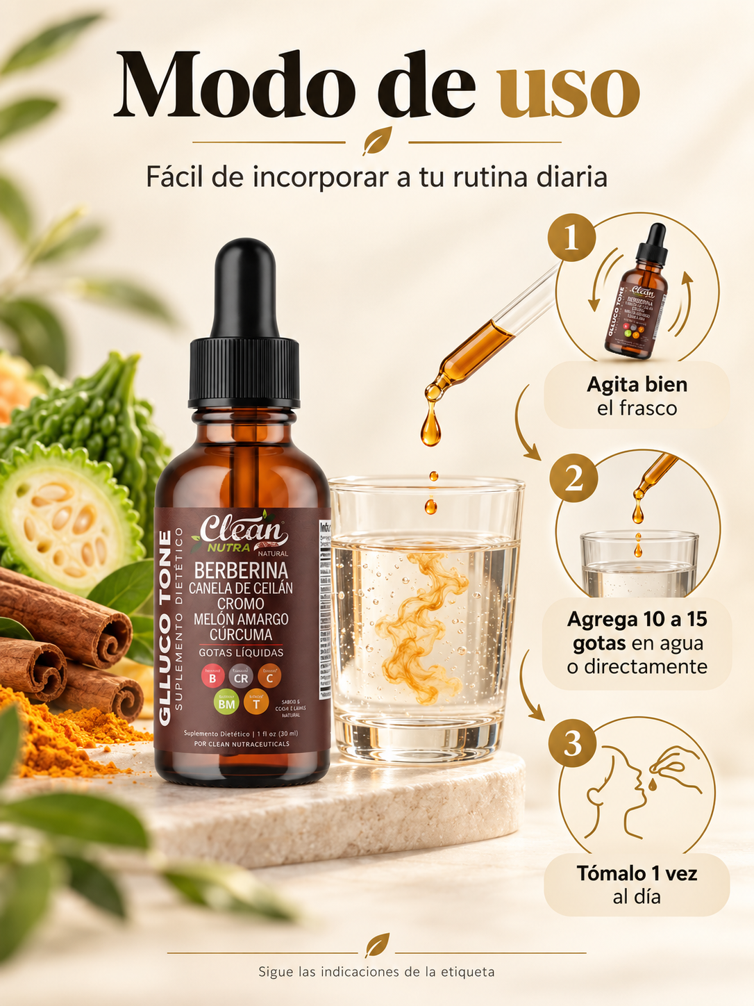 Gluco Tone Berberina Líquida 30 mL – Equilibra tu Metabolismo, Controla Antojos y Recupera tu Energía