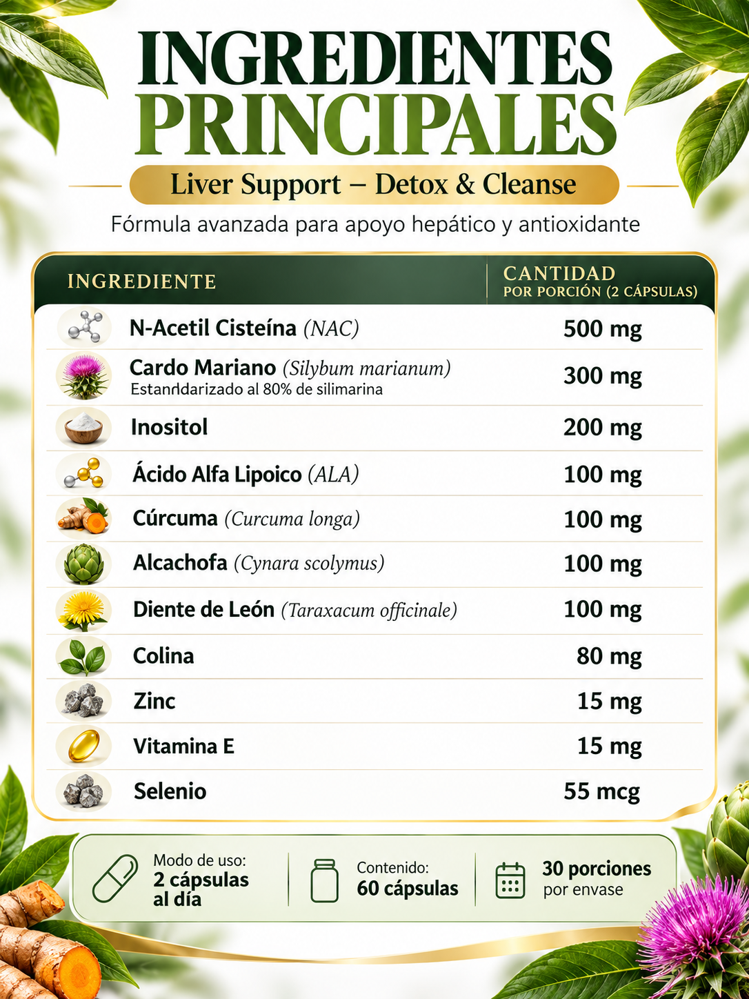 LIVER SUPPORT 60 CÁPSULAS – FÓRMULA COMPLETA PARA SANAR EL HÍGADO GRASO