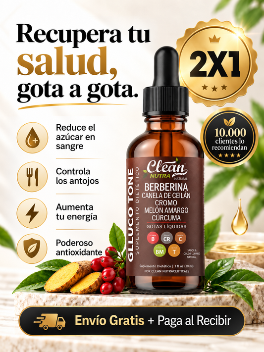 Gluco Tone Berberina Líquida 30 mL – Equilibra tu Metabolismo, Controla Antojos y Recupera tu Energía